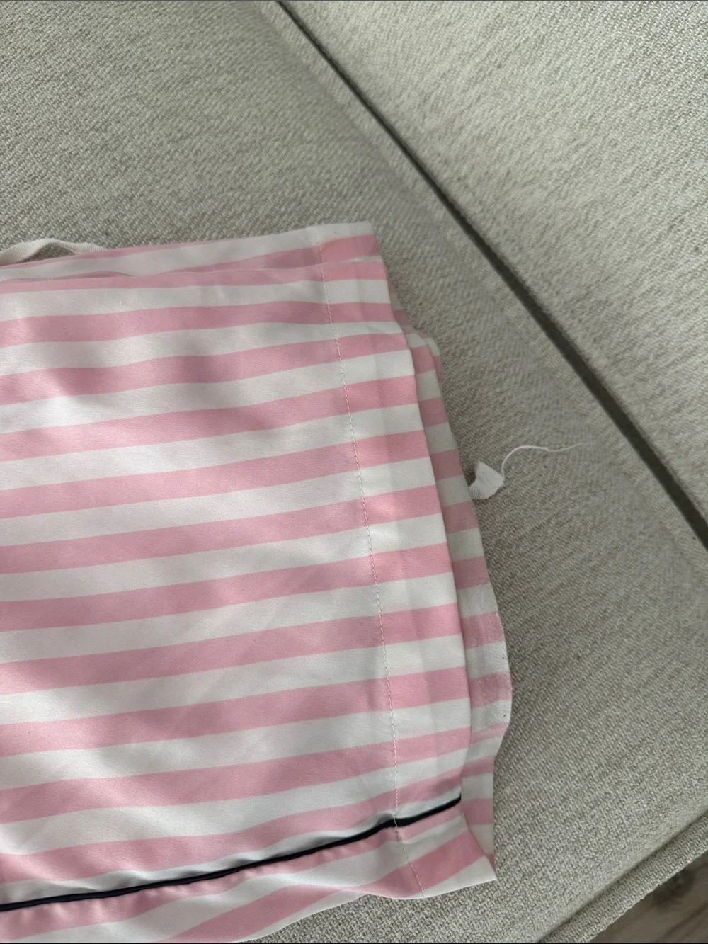 VICTORIA SECRET Striped Pink and White Satin Pajama Set with Black Trim - Picture 4 of 5